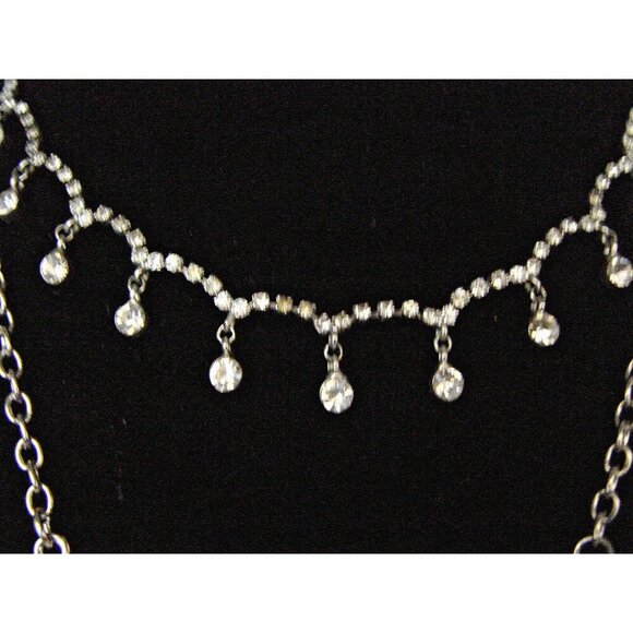 Lot of 3 Rhinestone Necklaces Assorted Sizes Styles Silver Tone Choker Long Med - Picture 5 of 9